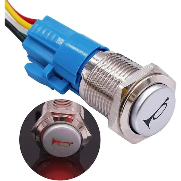 16 mm momentan hornknapafbryder 12V trykknap hornafbryder nulstillingsknap med LED-lys hjul med stik til bil lastbil LB16-R