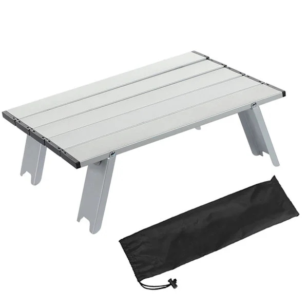 Litet Utomhus Fällbord Aluminiumlegering Portabelt Campingbord för Strandpicknick Silver