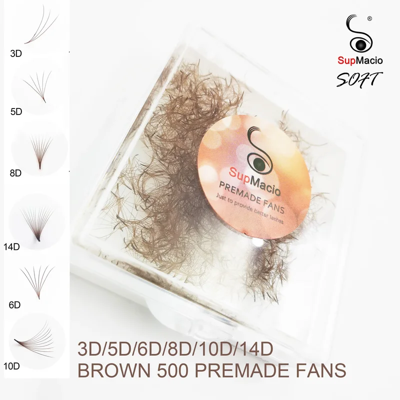 AliExpress - SupMacio – Extensions de cils en éventail marron préfabriquées, Base fine et pointue 3D/5D/6D/8D/10D, 500 ventilateurs, Volume de 