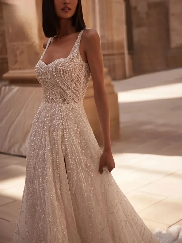 AliExpress - Prachtige korset trouwjurken parels glitter a-lijn jurk voor bruid elegante vloer-lengte aangepaste jurk vestido de novia