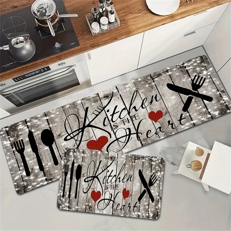 AliExpress - VIKAMA 1/2 pièces tapis de sol de cuisine en forme de coeur couteau et fourchette simples, tapis de sol de buanderie, lavable en Machine,
