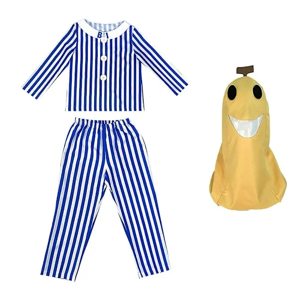 Voksen Bananer i pyjamas Kostyme Blå Hvit Stripete Genser Bukser Med Bananhode Menn Kvinner Party Kostyme Halloween Beste Valg Blå Hvit Blå hvit Blue 