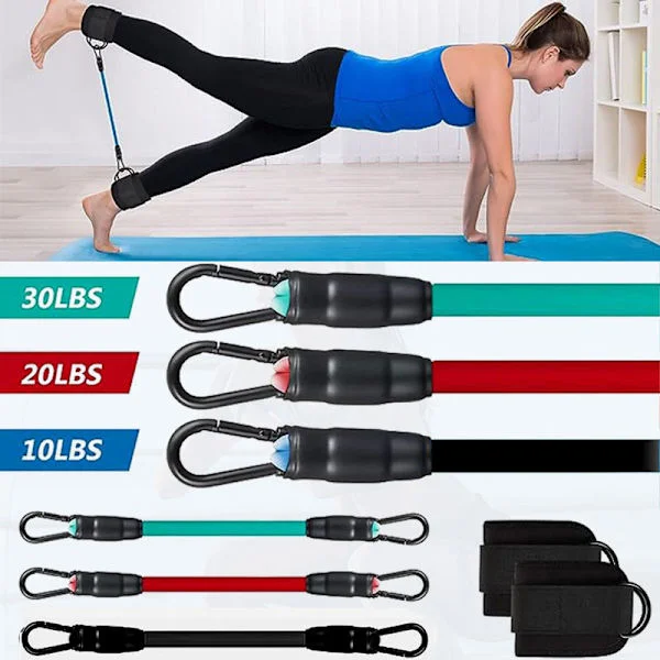 Ankle Strap Set for Cable Machines (Green, Blue, Black Straps + 2 Ankle Cuffs)