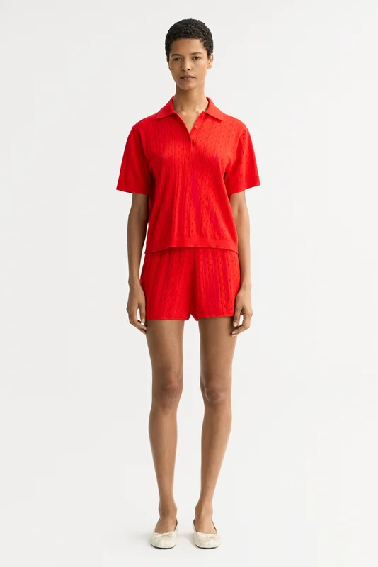 Soft Goat - Pointelle pique - Women cashmere sweater - XS - Tomato