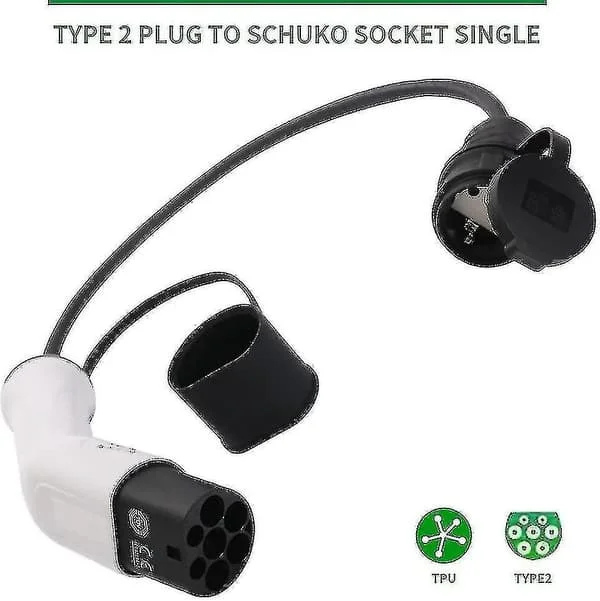 Typ 2 till Schuko 16A EV-laddningsadapter Vit Svart-FF-