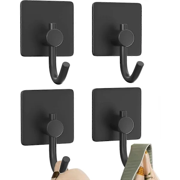 4-pack Självhäftande Krokar, Badrumshanddukskrokar och Kök Hall Klibbiga Svarta Krokar, Klädkrokar Rockkrok Väggmonterad