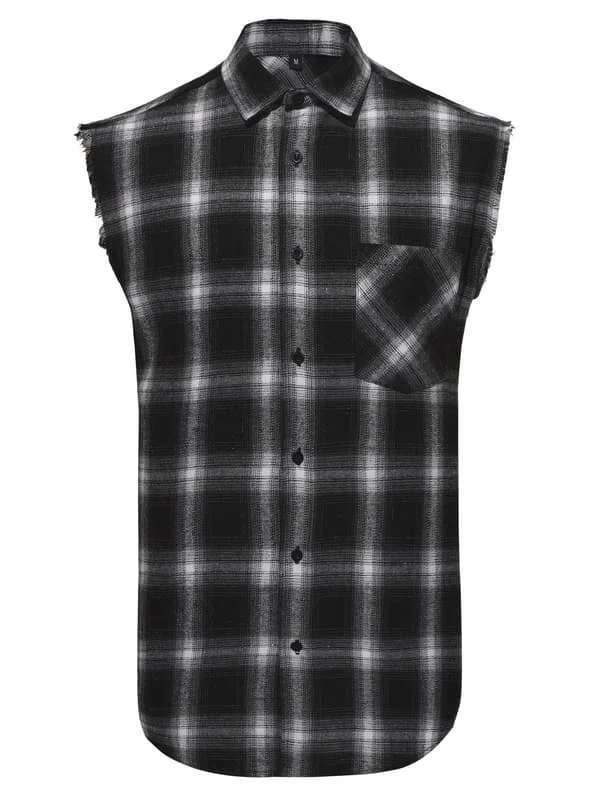 Ærmeløs ternet skjorte med knapper til mænd, afslappet flannelvest