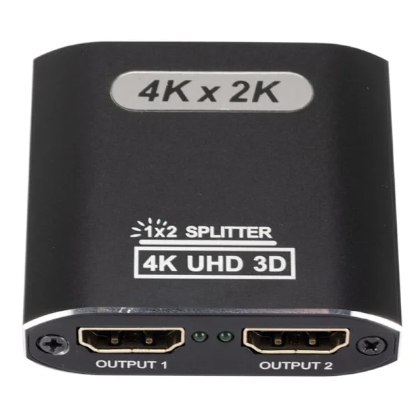 HDMI-splitter 1 in 2 ut, 4K HDMI-splitter för dubbla skärmar Stöder 3D Full HD 1080P Aluminium HDMI-splitter Dubbelskärms HDMI-adapter