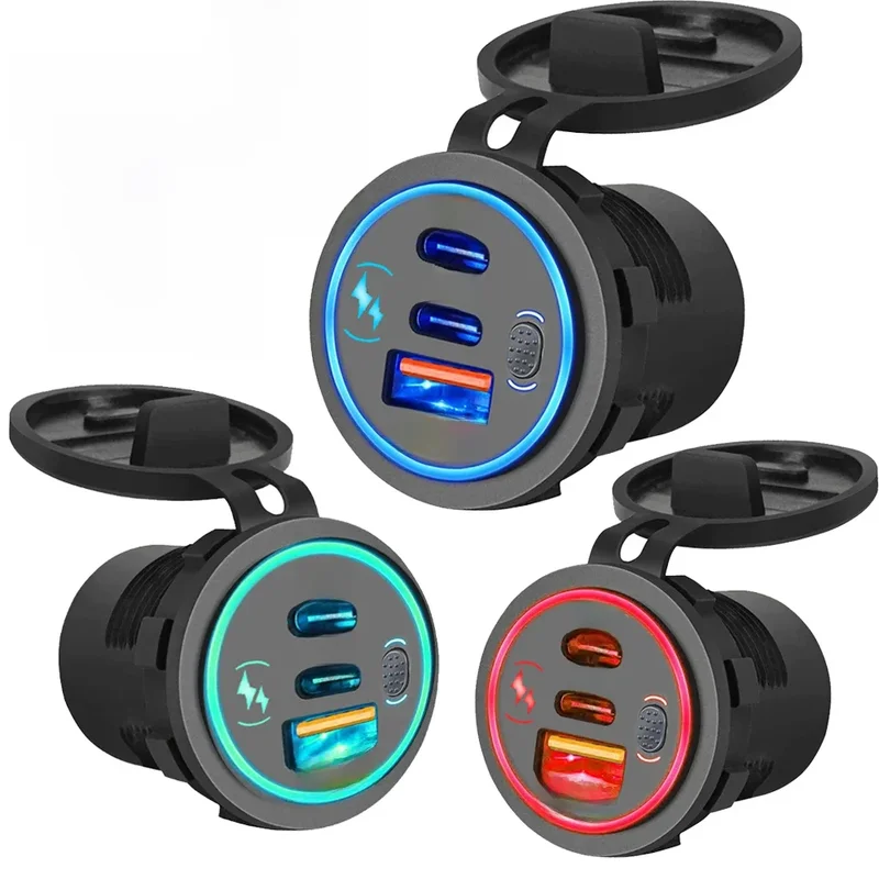 AliExpress - Autolader Socket PD3.0 & QC3.0 Dubbele USB C-poorten Waterdicht met LED Touch Switch 78W Snel opladen 12V/24V Voor Moto Adapter