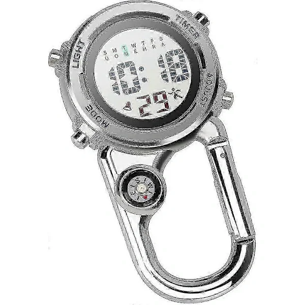 Carabiner Watch Digital Clip-On Quartz Watch Multifunctional Carabiner Pocket Watch Luminous Dial Carabiner Watch With Compass Blue