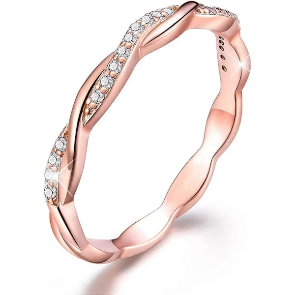 18K Gullbelagt 925 Sterling Sølv Twist Ring Band Cubic Zirconia Stablebare Ringer CZ Simulert Diamant Evighetsbånd Forlovelsesringer Vielsesringer for