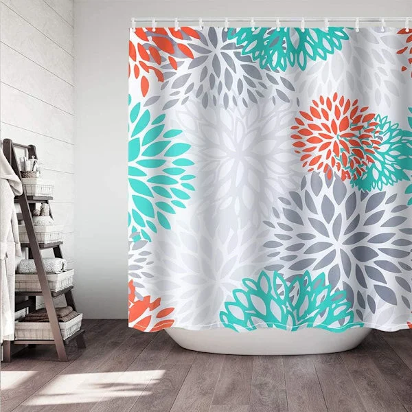 Didi Hou Orange Duschdraperi Vattentät Polyestertyg Duschdraperi Dahlia Tryckt Dekorativ Badrumsdraperi med Krokar 59 " x 59 " (1 styck)