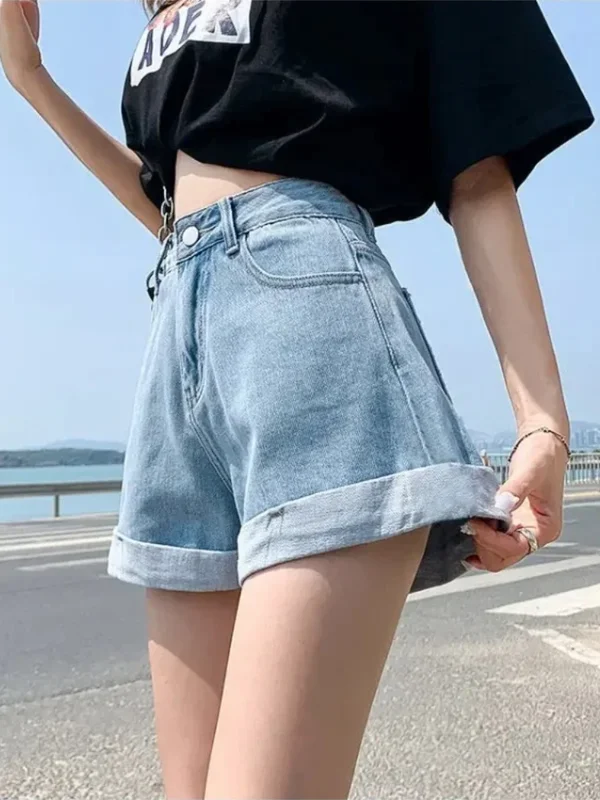 AliExpress - 2026 Sommer Damen Jeans-Shorts mit Hoher Taille, Blaue Baumwoll-Weite-Bein-Shorts, Mädchen Studenten Mini Koreanische Mode Damen Jeans-
