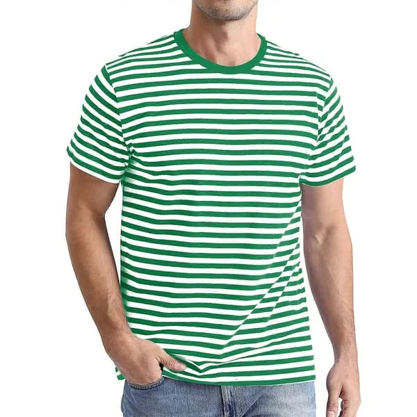 Men's Striped Short Sleeve T-Shirt Sailor Style Round Neck Basic Casual Short Sleeve Green S Green S