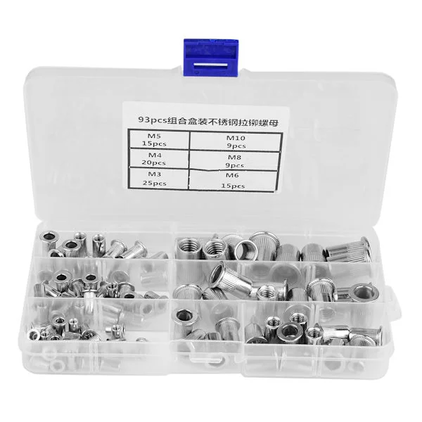 93 st Gänginsatslåda M3 M4 M5 M6 M8 M10 304 Rostfritt Stål Blindnitmutter Set