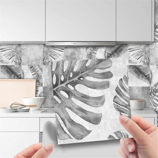 Fliser klistremerker for kjøkken bad, 3D grønt blad sitronmønster fliser klistremerker 24 stk selvklebende fliser klistremerker (Monstera Leaf, 