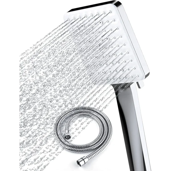 Large Shower Head with 1.5m Hose, Handheld Shower with 6 Spray Settings