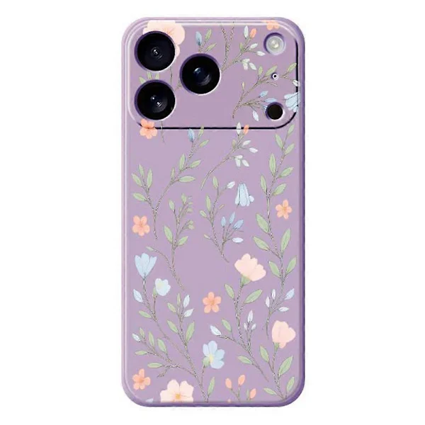 Skal till iPhone 17 Pro Max Rosa Blå Blommor Mönstertryck Rak Kant TPU Telefon Baksida Lila