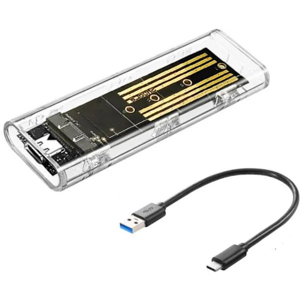 Transparent M.2 SSD-kabinett, bärbar NVMe extern SSD-hårddisk för laptop, unikt NGFF-protokoll.