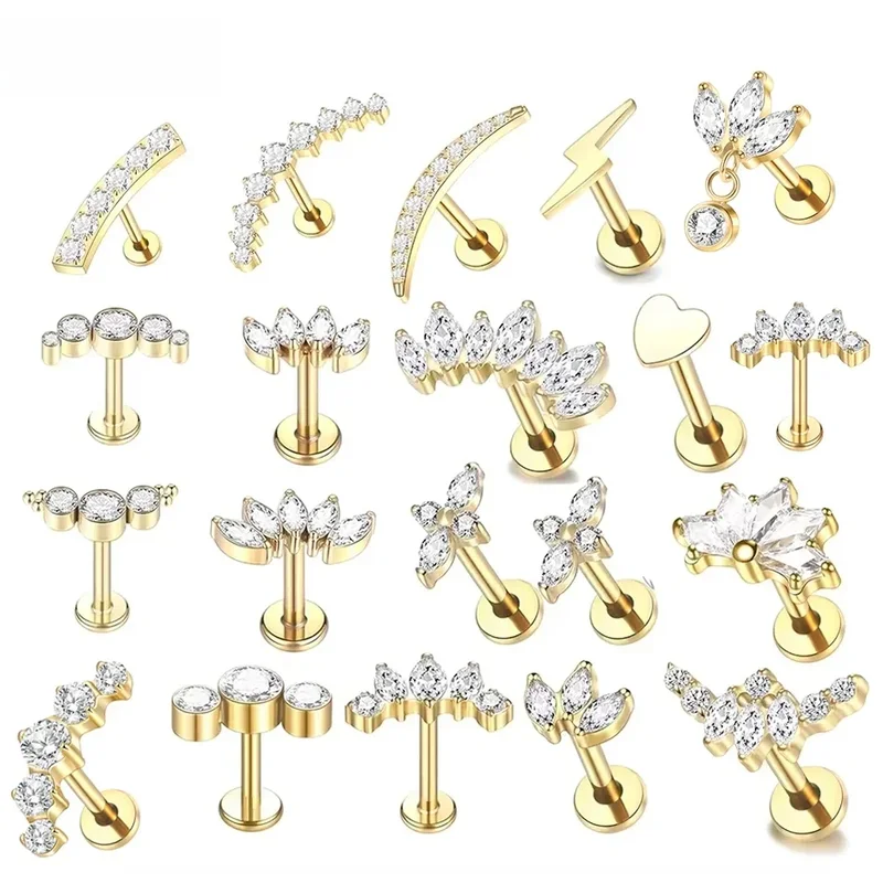 AliExpress - 1 STÜCK Implantatqualität Titan Zirkon Ohrstecker Innengewinde Stern Labret Piercing Lip Monroe Helix Tragus Piercing Schmuck