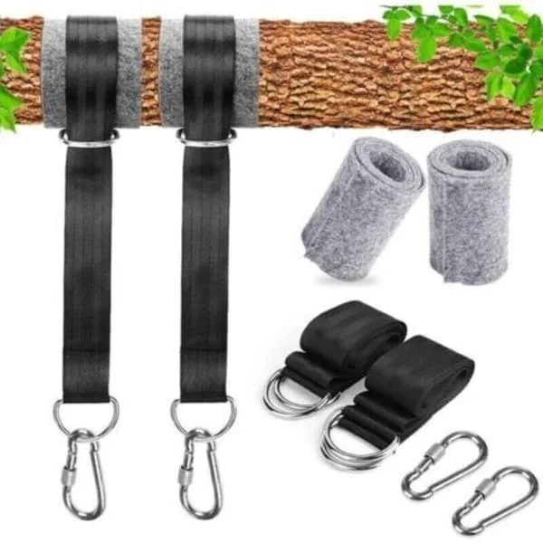 Hängmattband, 2 x 150 cm Trädgungsband med karbinhakar och D-ringar, 2 Trädskydd, Hängmattafäste för Camping, Trädgårdsgunga, Max 550kg
