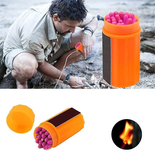 Vattentäta tändstickor i orange fodral, stormtåliga, 20 tändstickor
