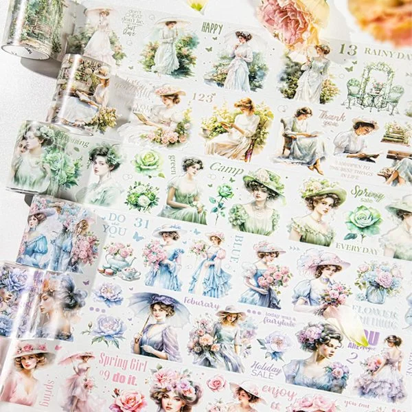 PET Washi-teippisetti Muotitytöt PET Leveä Läpinäkyvä Washi-teippi Esteettiset Washi-teippirullat, Vedenpitävä Taideteippi päiväkirjoihin