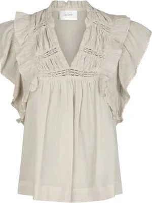 Beige blus med volang från Neo Noir