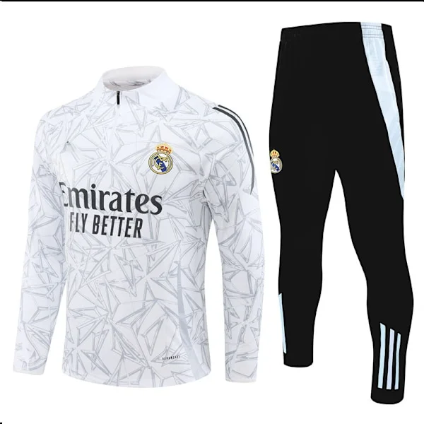 2425 Ny Real Madrid Fotboll Långärmad Halv Dragkedja Vuxen & Barn Tränings Tröja Vit-grå White-gray