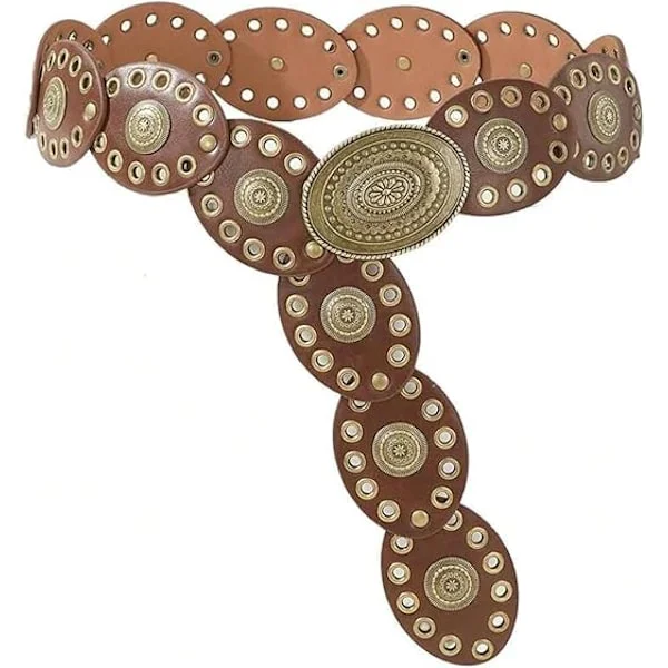 Western Cowgirl-belter med Conchos for kvinner, bohemske skinnbelter for jeans og kjoler-FX-