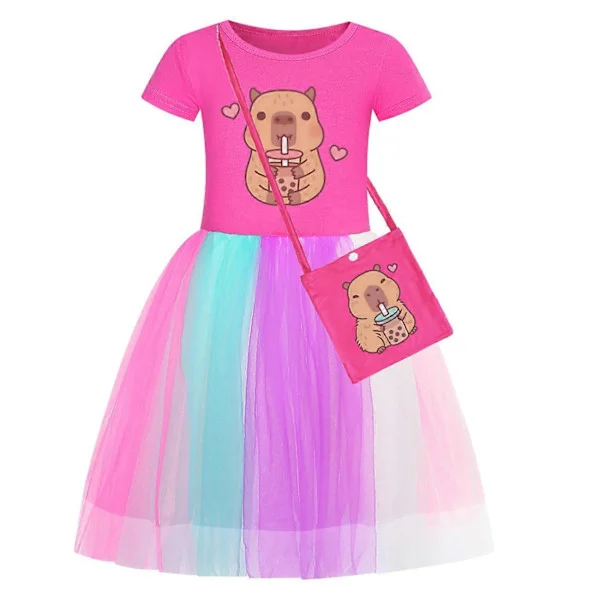 Capybara Print Tøj Børn Lange Ærmer Afslappede Kjoler Småbørn Piger Bomuld Regnbue Fuld Blonde Kjole Børn Fest Vestidos