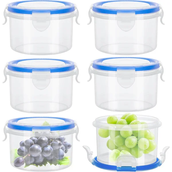 6 st Små Matbehållare med Lock, 300 ml Plastburkar för Snacks, Lufttäta Matbehållare för Köket, Återanvändbara Små Burkar med Lock