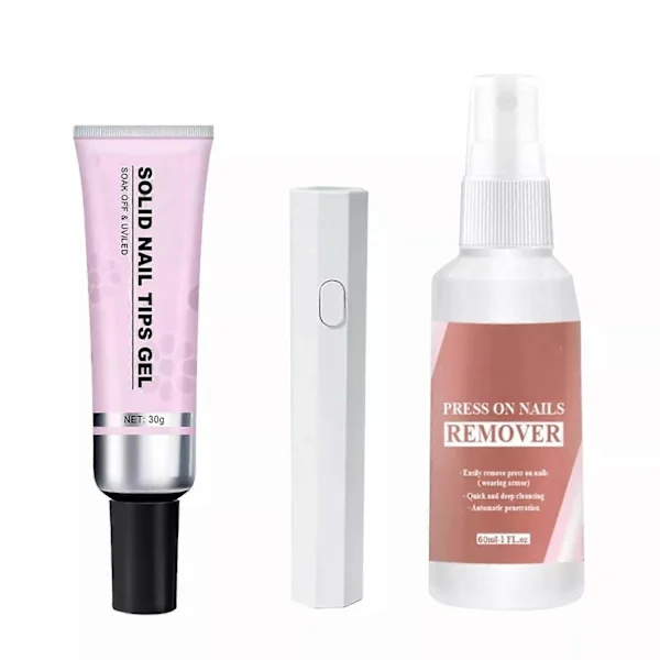 Lulou Magic Solid Nail Glue Kit 3-i-1 Nail Art Kit för nagelspetsar att trycka på naglar