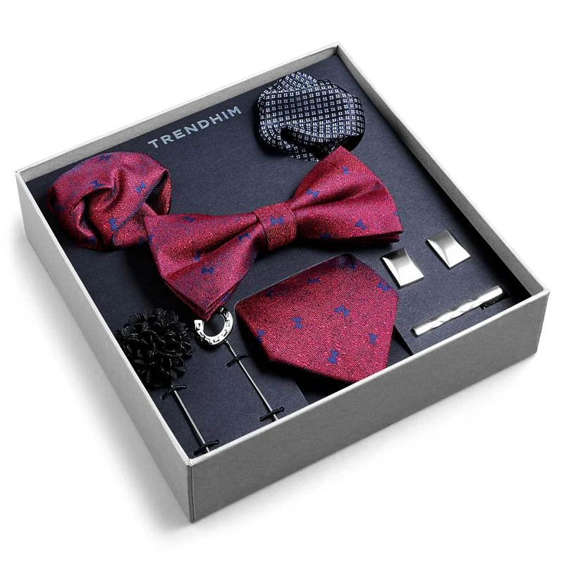 Scatola regalo con accessori da abito | Set color cremisi e blu reale per uomini - Confezioni regalo