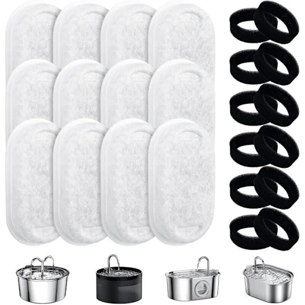 Fountain Cat Fountain, 12 filters + 12 stimulating replacement filters for water fountains, filters hair, activated carbon three-layer filtration-XF16