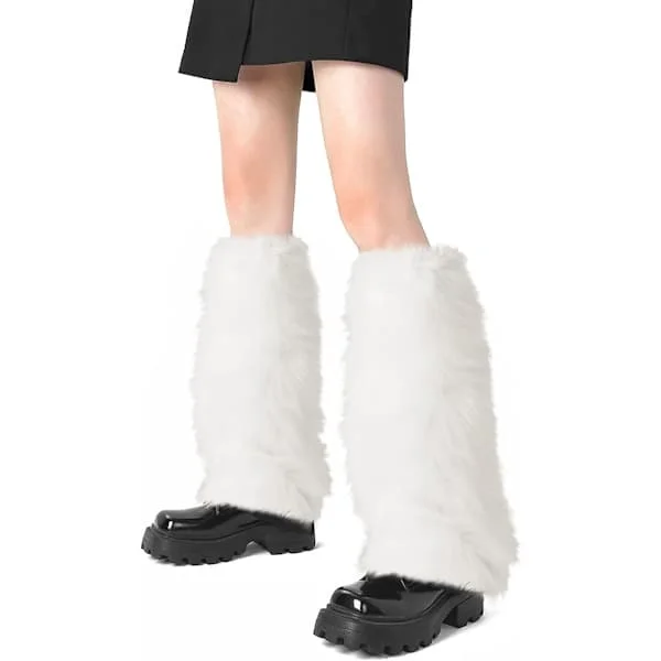 Faux Fur Fluffy Benvarmere Shaggy Støvleovertræk til kvinder Varme Fluffy Støvlemanchetter Støvleærmer Benvarmere til festkostumer Hvid Hvid