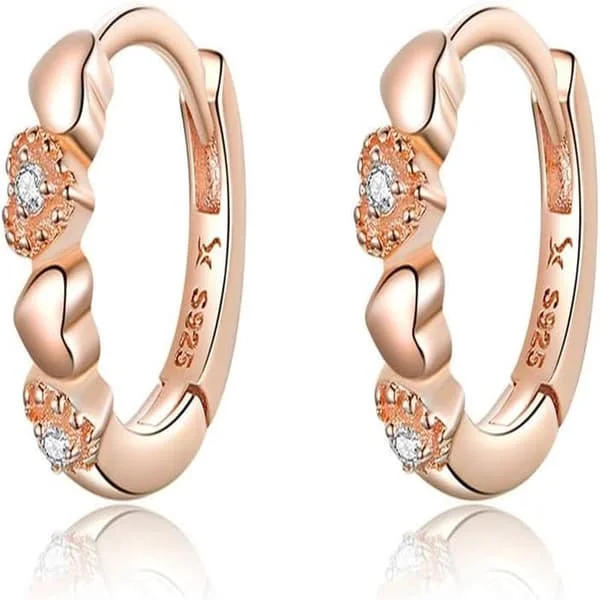 Dobbel kjærlighetsfull hjerte cubic zirconia Sleeper små creoler øredobber for kvinner tenåringsjenter brusk små søte Huggie Hoops Cli