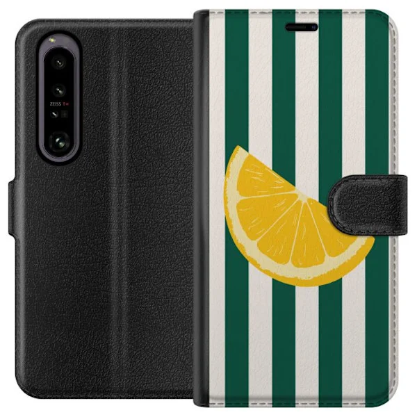 Kompatibelt Lommeboketui til Sony Xperia 1 IV Sitrontrykk gul sitrus frukt sommerkjøkken mønster retro design tapet inspirasjon frisk stil