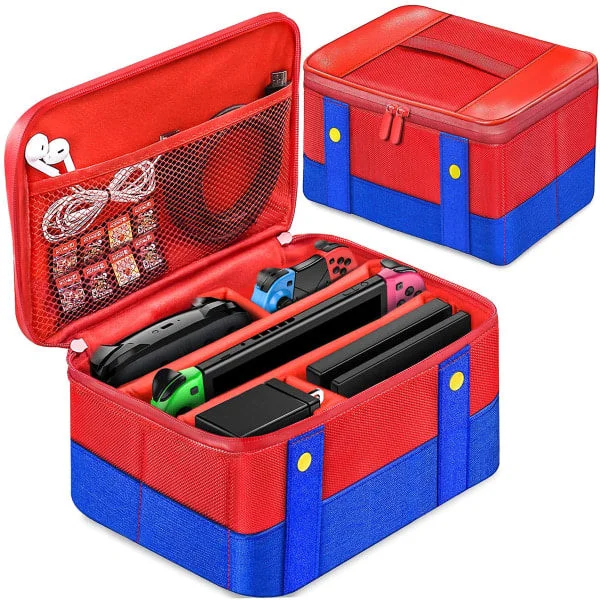 Vanntett veske med stor kapasitet, beskyttelsesetui for Nintendo Switch-konsoll, spillpute, kabeltilbehør, Switch-veske rød (25*20*13cm)