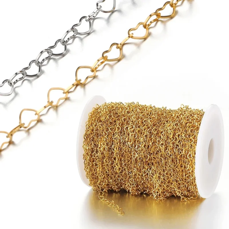 AliExpress - Kein Verblassen, 1 Meter Edelstahlketten, 4 mm Liebe, Herzkette für Schmuckherstellung, DIY, goldfarben, Armband, Halskette, Kette, 