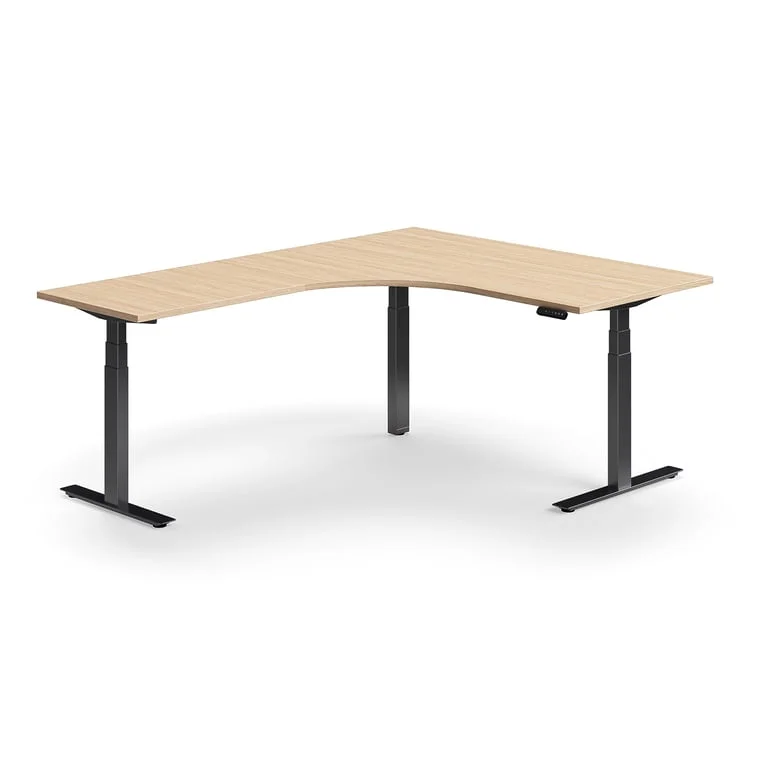 Standing desk QBUS, dual motor, L-shaped, 1600x2000 mm, black frame, oak
