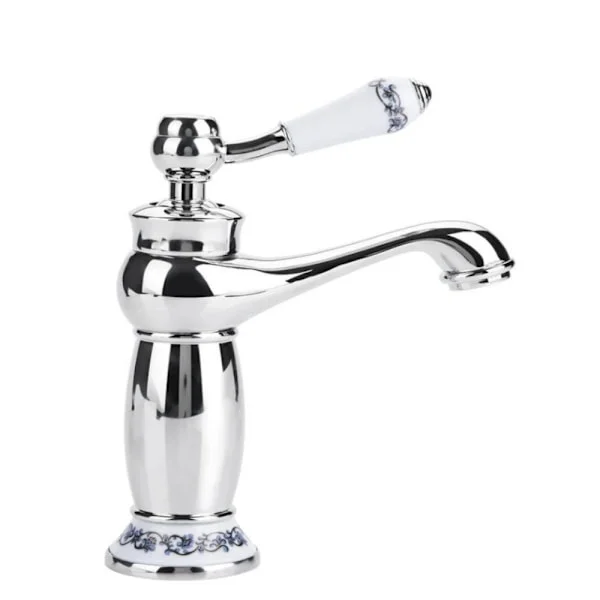 Keramisk Antik Mässing Blandare Badrum Handfat Blandare Blå Vit Porslin Lång Hals Vintage Blandare Diskbänk Kran Kök Kallt/Varmt Vatten Bassäng Kran