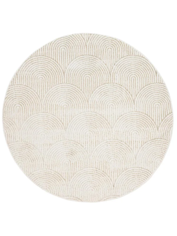 Géometrique Art Deco Blanc/Beige Clair Rond Oeko-Tex Tapis
