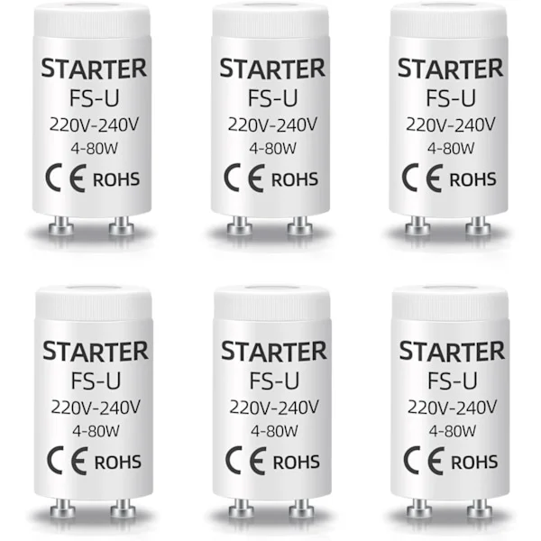 Förpackning med 6 FSU-startare för 4-80W lysrör, 220-240V AC, UV-lampstartkontrolltillbehör