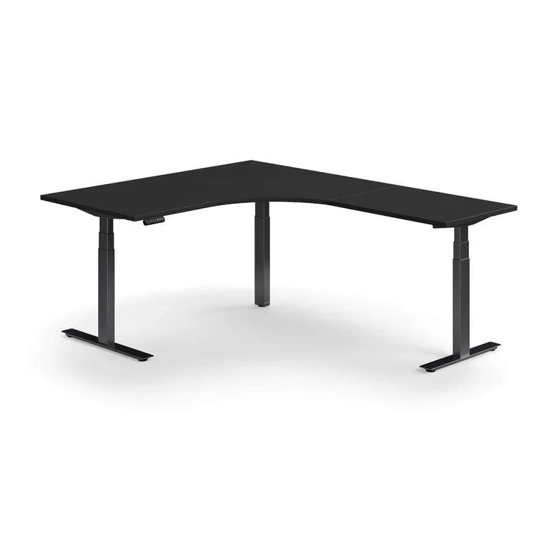 Standing desk QBUS, dual motor, L-shaped, 1600x2000 mm, black frame, black