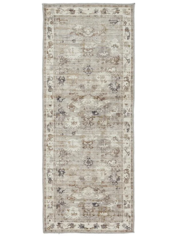 Vintage Floreale Lavable Piccolo Olina Oriental Tappeto - Beige 80X200 In Stile Classico