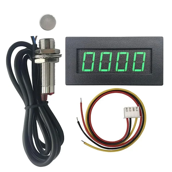 4 Digital Grön LED Varvräknare RPM Hastighetsmätare + Hall Proximity Switch Magnet Sensor NPN för Svarv Transportband