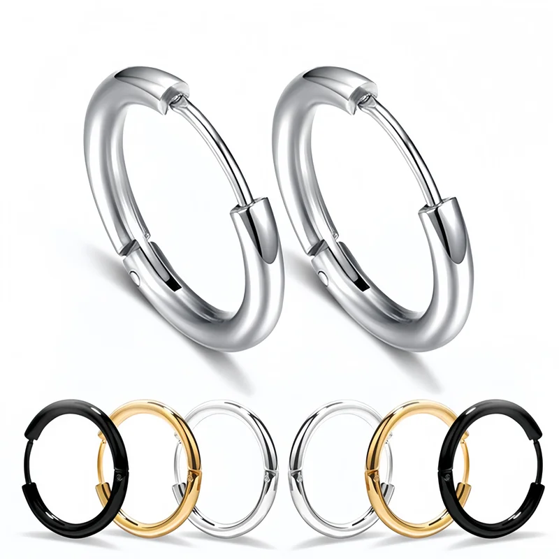 AliExpress - 10 pièces Punk minimaliste en acier inoxydable cercle rond noir femme Piercing cerceau boucle d'oreille pour homme bijoux accessoires 