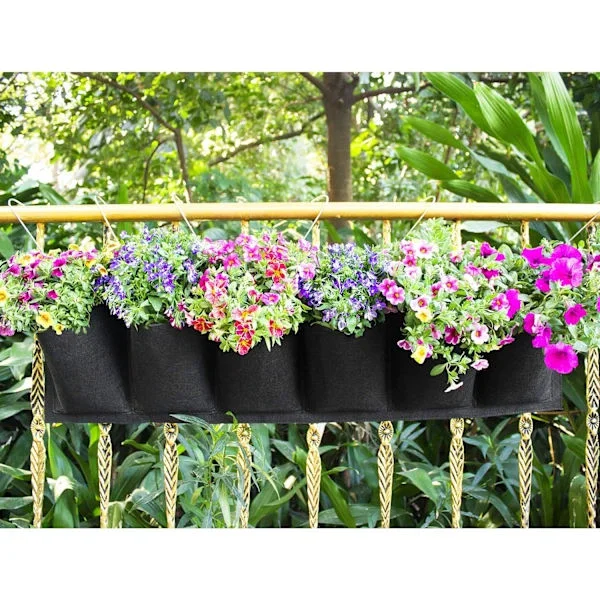 Vertical Planter Bag, Garden Planter Bag Wall Mounted Planter Balcony Hanging Pot Indoor Outdoor Flower 6 Pockets (Black)