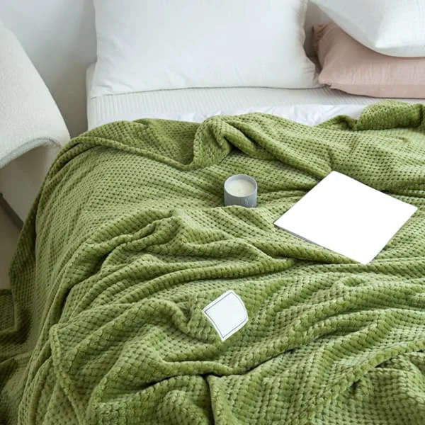 Kjølepledd Melk Fleece Gitter Jacquard Sommer Kjølende Enkelt Dynetrekk for Sovesofa Kontor Grønn 100x120 cm